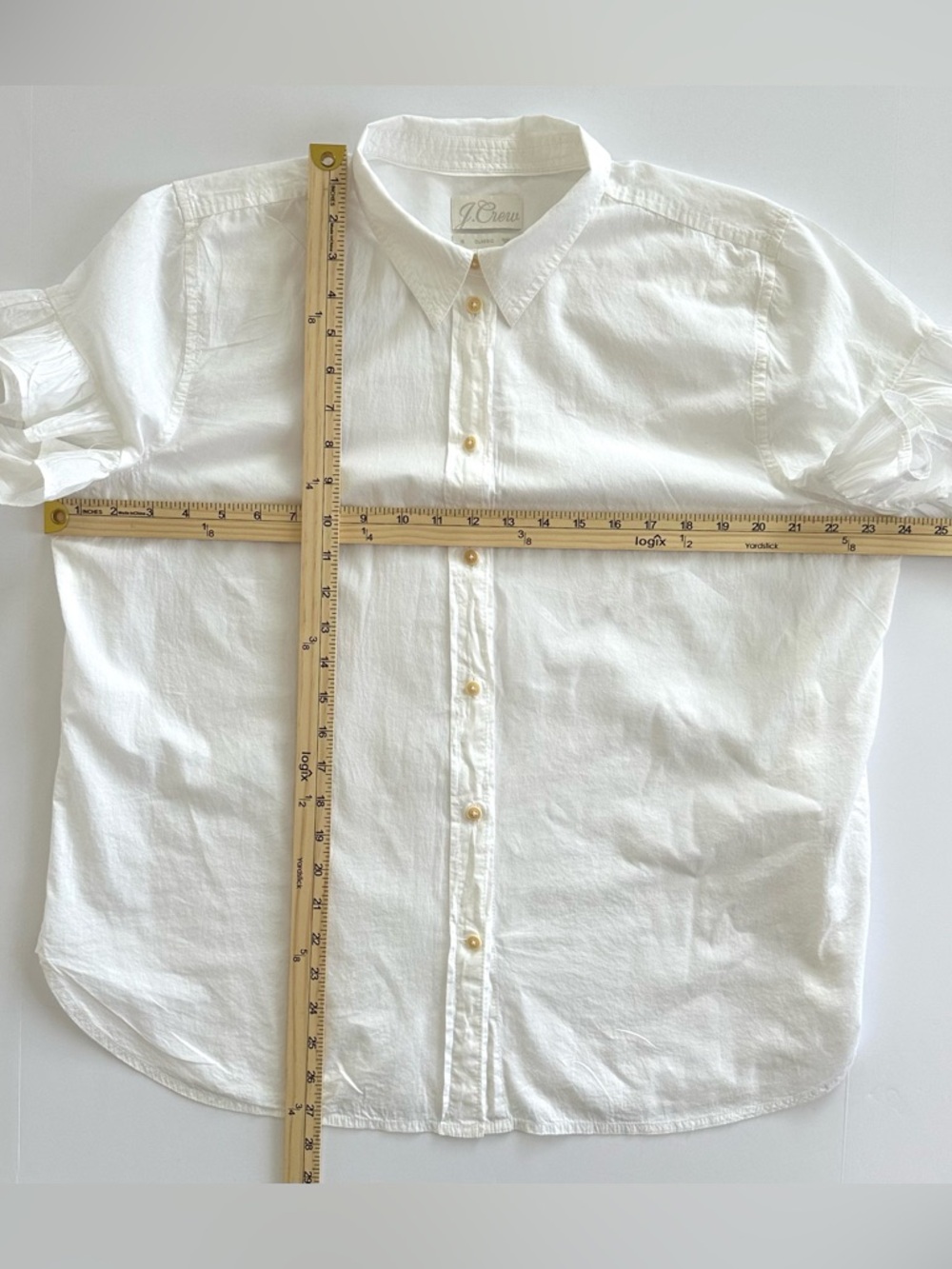 J.Crew White Classic Fit Lightweight Cotton Poplin Ruffle Sleeve Shirt | 16 - Picture 8 of 16